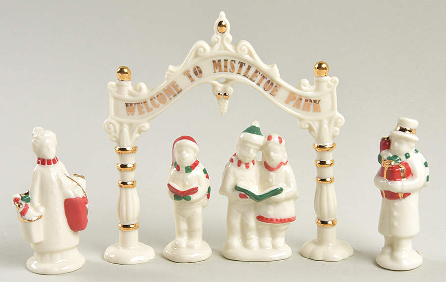 Mistletoe Park Village Carolers/Shoppers/Welcome Sign - No Box by Lenox-1