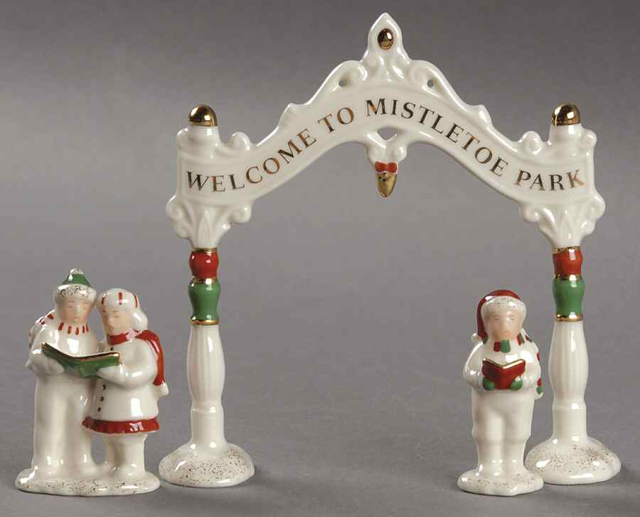 Mistletoe Park Village Park Carolers And Town Sign-Set Of 3 - Boxed by Lenox-1