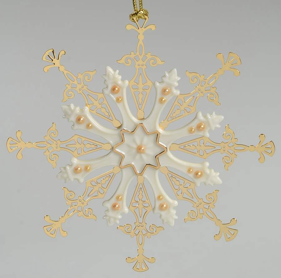 Ivory and Gold Snowflake Guilded Pearl Snowflake - No Box by Lenox-1