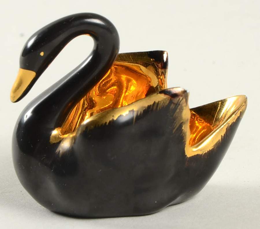Limoges Miniature Figurines & Giftware Swan-Black-Gold Inside-Salt Cellar - No Box by Limoges-French-1