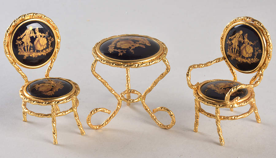 Limoges Miniature Figurines & Giftware Table With Two Chairs-Black - No Box by Limoges-French-1
