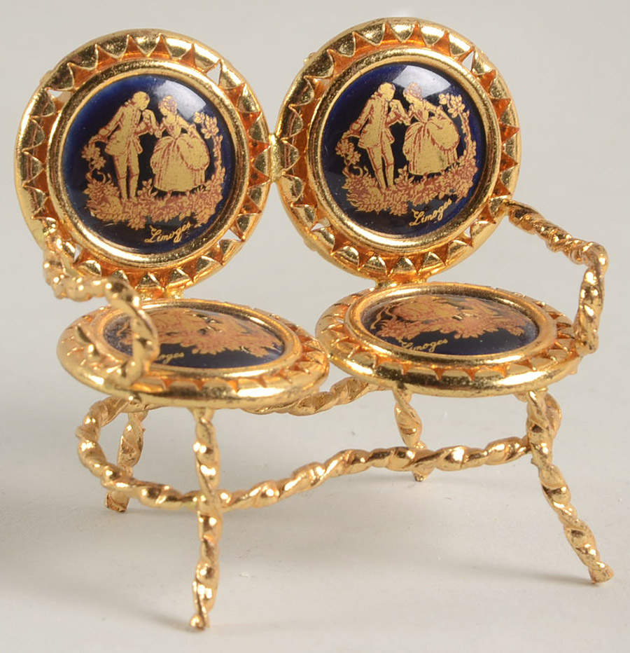 Limoges Miniature Figurines & Giftware Love Seat-Blue - No Box by Limoges-French-1