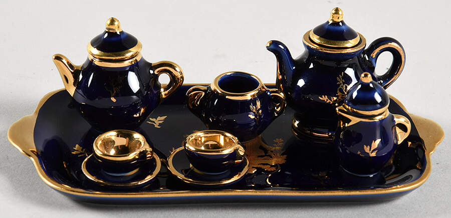 Limoges Miniature Figurines & Giftware Tea Set-Cobalt Blue-7 Pieces - No Box 235 by Limoges-French-1