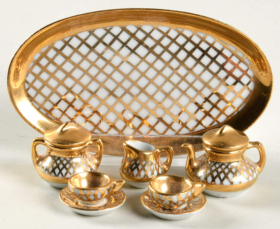 Limoges Miniature Figurines & Giftware Tea Set 6 Pc White/Gold - No Box by Limoges-French-1
