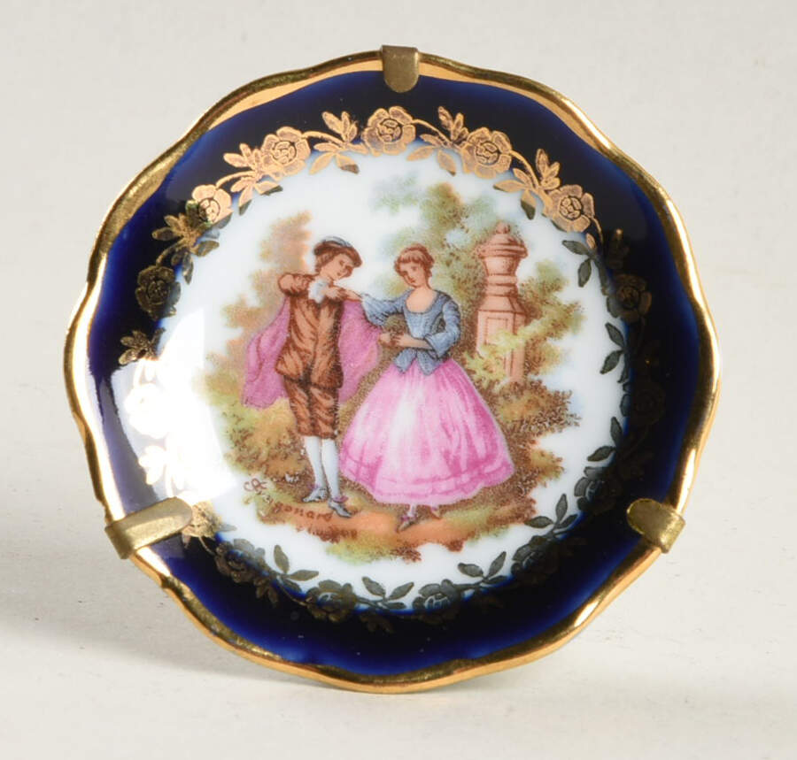 Limoges Miniature Figurines & Giftware Mini Plate-Blue Couple Dancing - No Box by Limoges-French-1