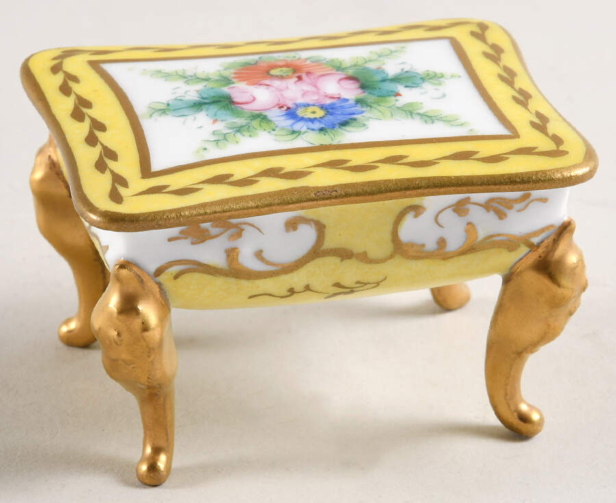Limoges Miniature Figurines & Giftware Yellow Footed Box With Flowers - No Box by Limoges-French-1