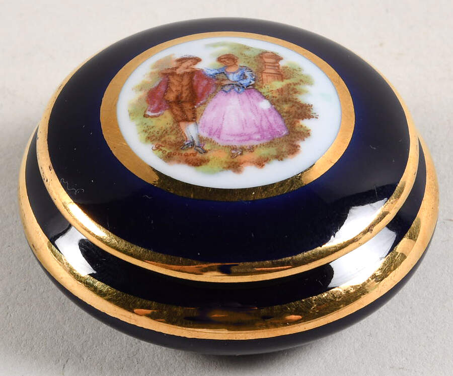 Limoges Miniature Figurines & Giftware Round Box Cobalt Courting - No Box by Limoges-French-1