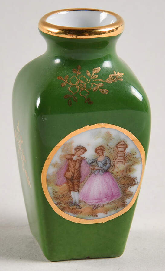 Limoges Miniature Figurines & Giftware Vase Green - Courting - No Box by Limoges-French-1