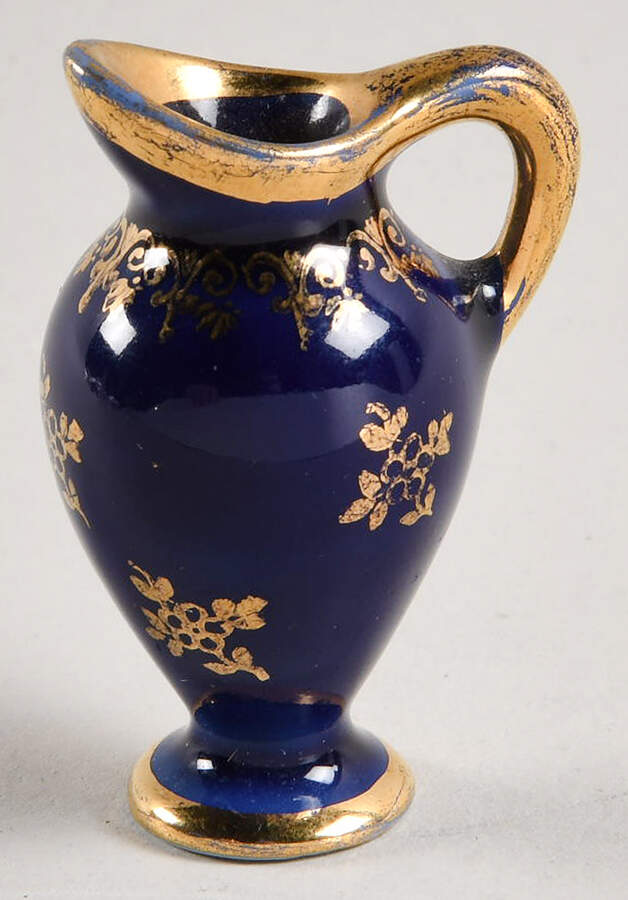 Limoges Miniature Figurines & Giftware Pitcher Cobalt - Gold Flowers - No Box 258 by Limoges-French-1