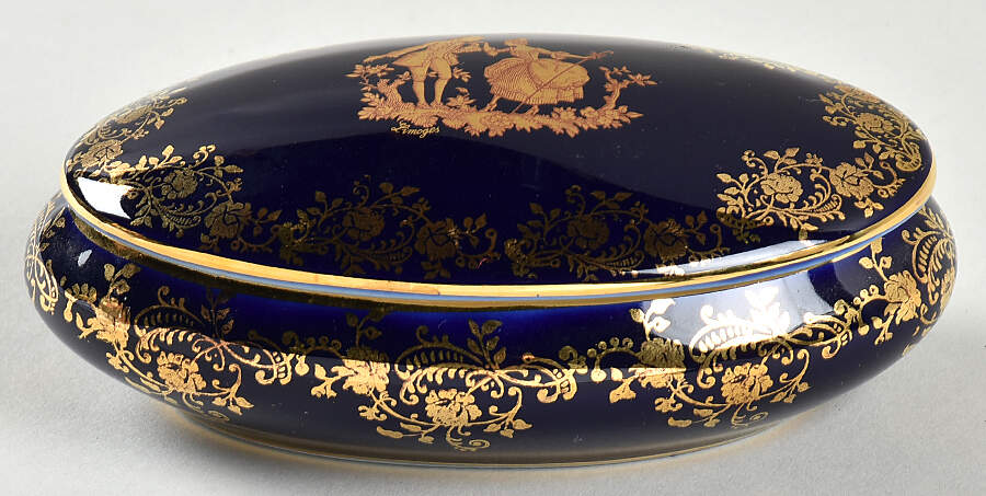 Limoges Miniature Figurines & Giftware Oval Cobalt Box - Courting - No Box by Limoges-French-1