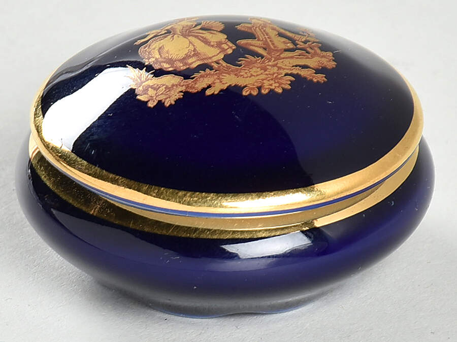 Limoges Miniature Figurines & Giftware Cobalt Round Box - The Proposal - No Box by Limoges-French-1