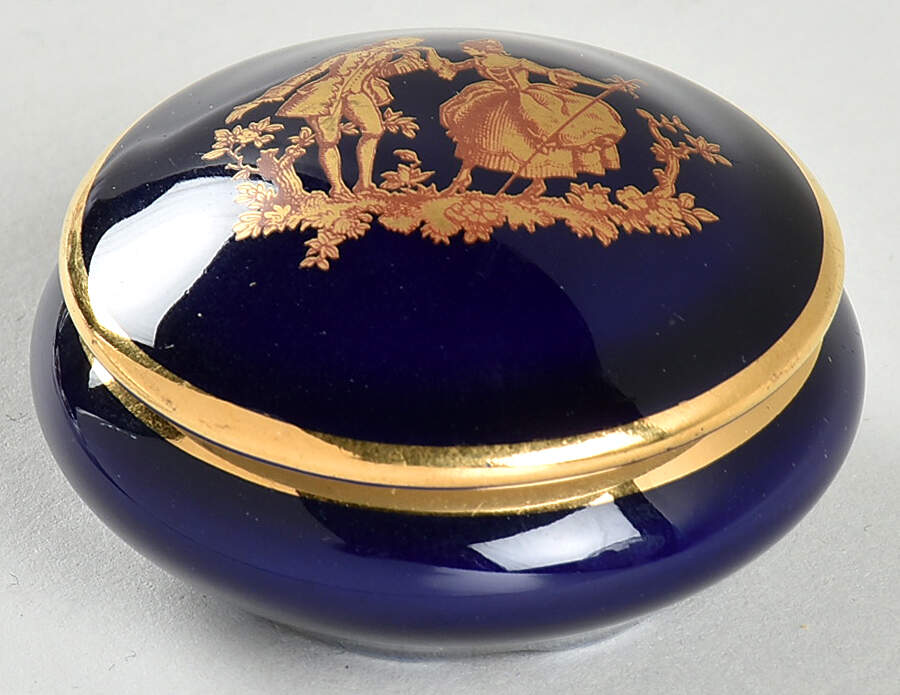 Limoges Miniature Figurines & Giftware Cobalt Round Box - Courting - No Box by Limoges-French-1