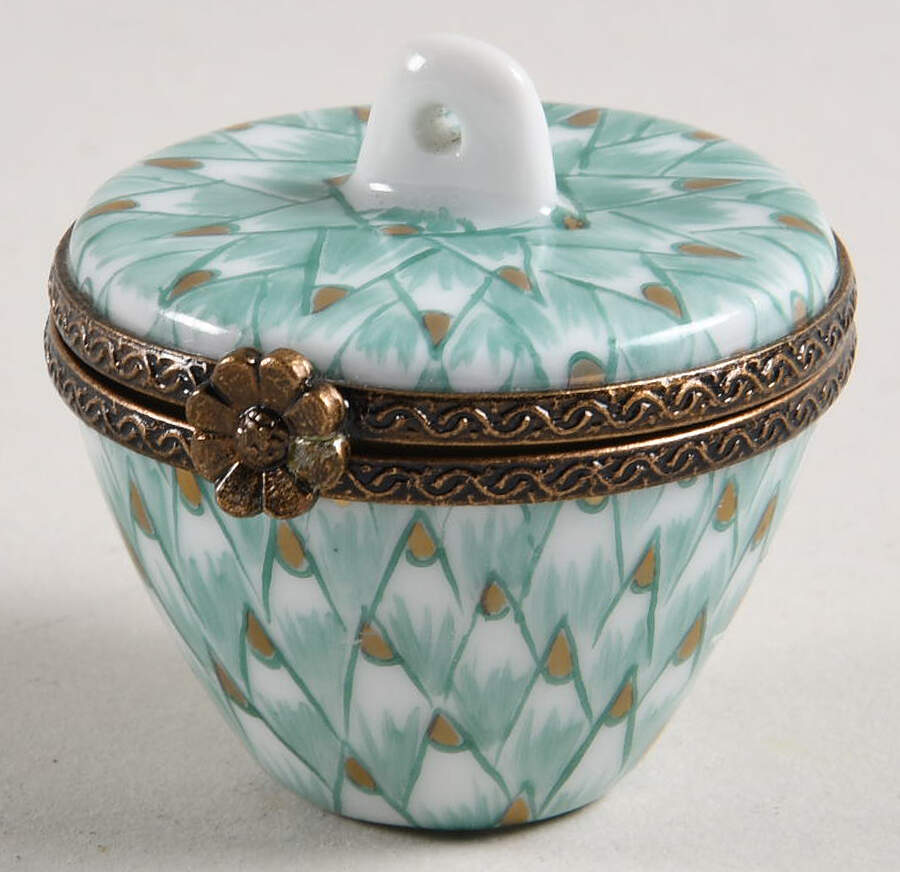 Limoges Miniature Figurines & Giftware Green Basket Box - No Box by Limoges-French-1