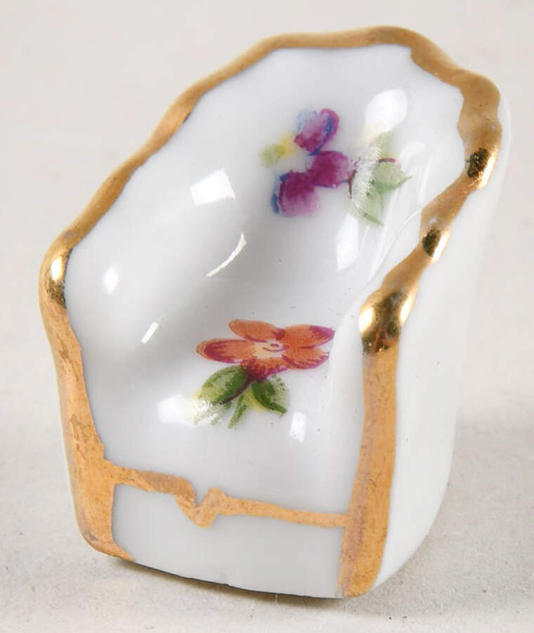 Limoges Miniature Figurines & Giftware Chair -Round, 2 Flowers - No Box by Limoges-French-1
