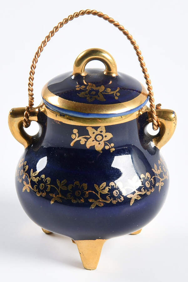 Limoges Miniature Figurines & Giftware Cauldron Footed Cobalt  - No Box by Limoges-French-1