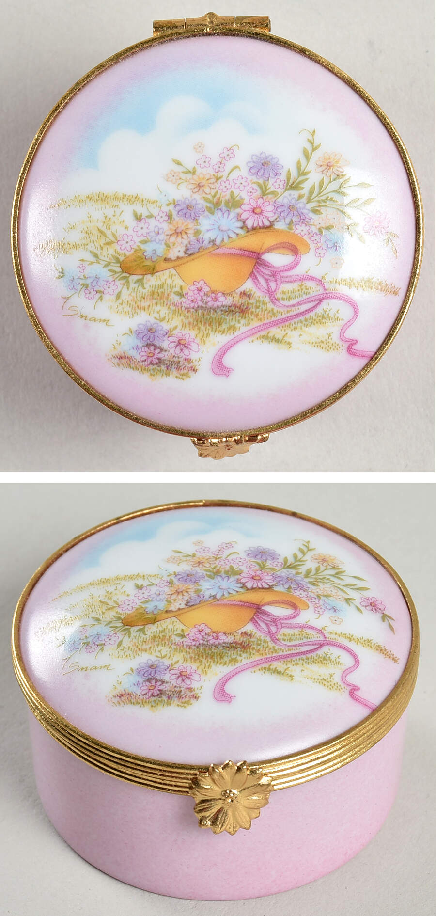 Limoges Miniature Figurines & Giftware Flowers In Hat Pink - No Box by Limoges-French-1
