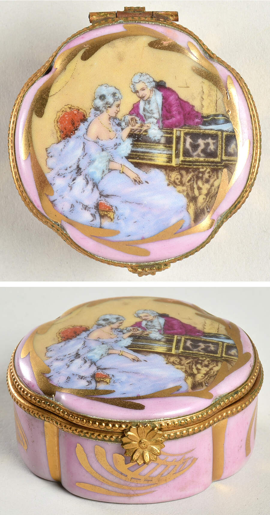 Limoges Miniature Figurines & Giftware Pink Hinged Box Courting - No Box by Limoges-French-1