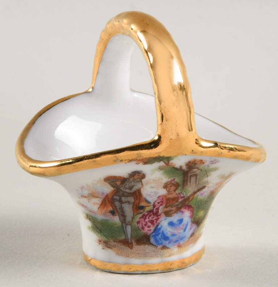 Limoges Miniature Figurines & Giftware Basket - Serenade - No Box by Limoges-French-1