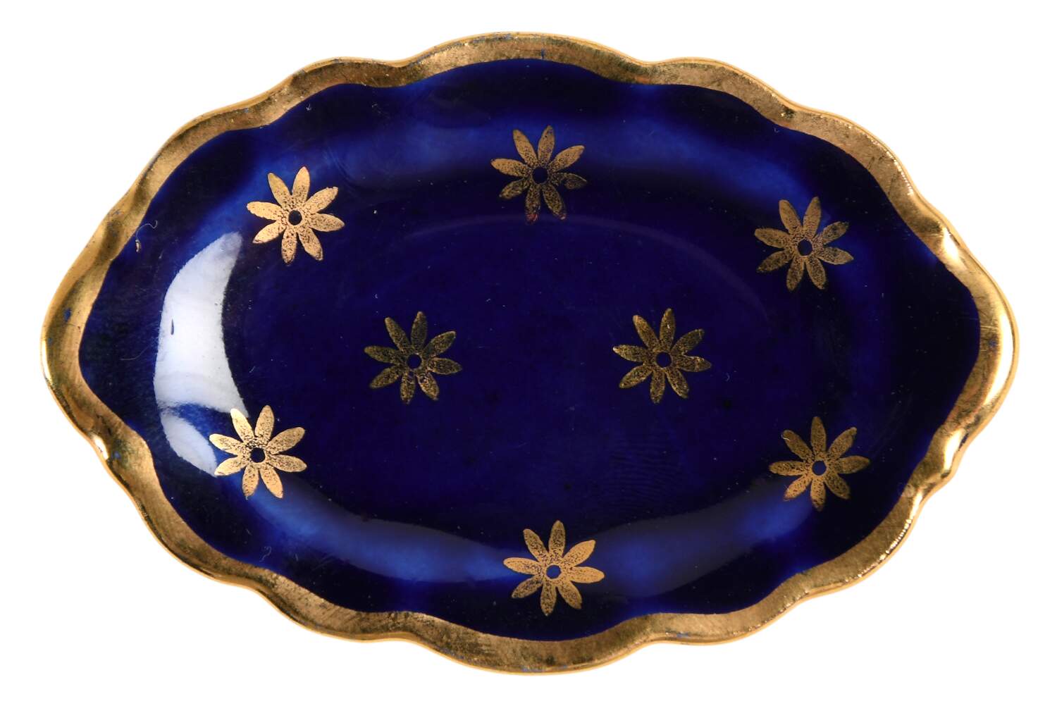 Limoges Miniature Figurines & Giftware Oval Tray - Cobalt/Flowers - No Box by Limoges-French-1