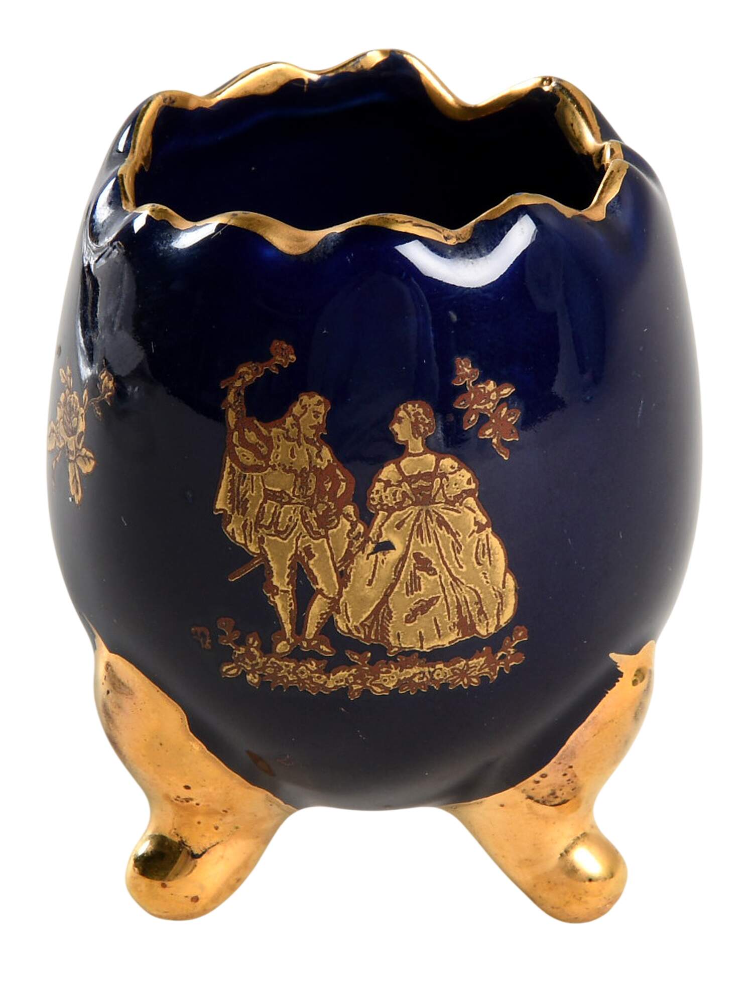 Limoges Miniature Figurines & Giftware Egg Vase - Cobalt/Courting - No Box by Limoges-French-1