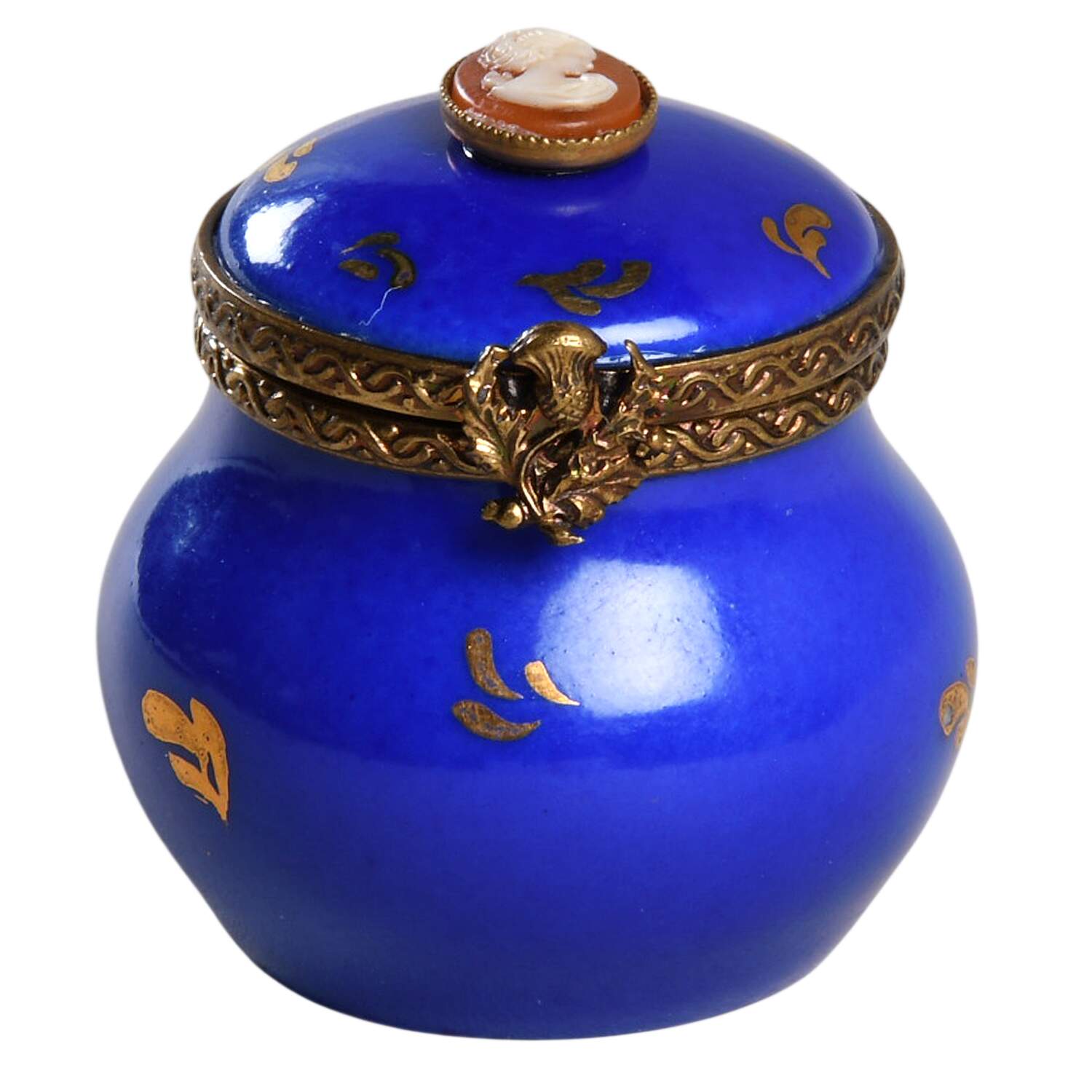 Limoges Miniature Figurines & Giftware Cobalt Blue Round Box-Cameo Lady - No Box by Limoges-French-1