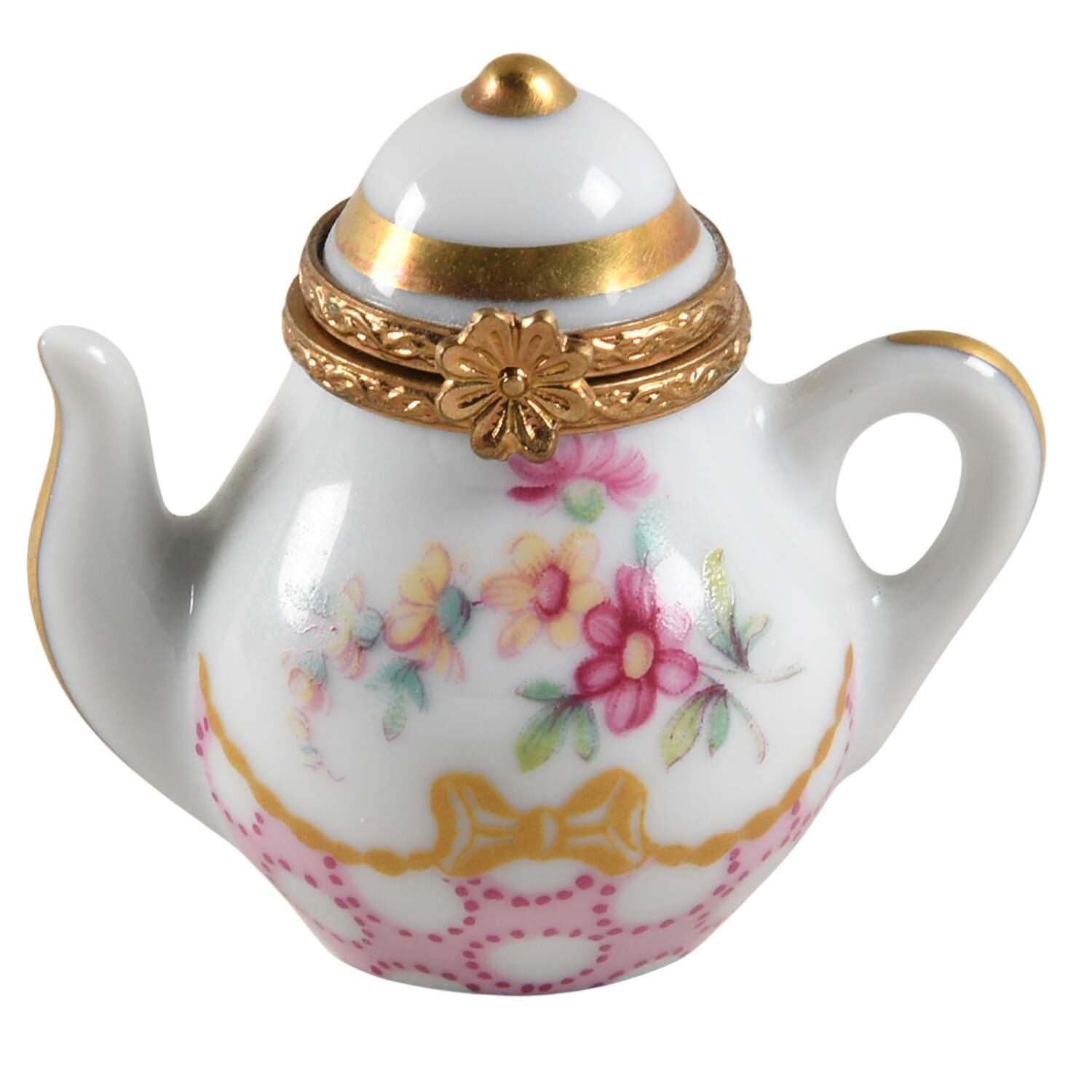 Limoges Miniature Figurines & Giftware Floral Teapot Hinged Box - No Box by Limoges-French-1