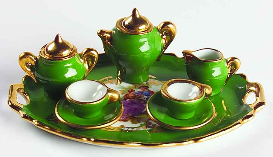 Limoges Miniature Figurines & Giftware Tea Set-Green - No Box by Limoges-French-1
