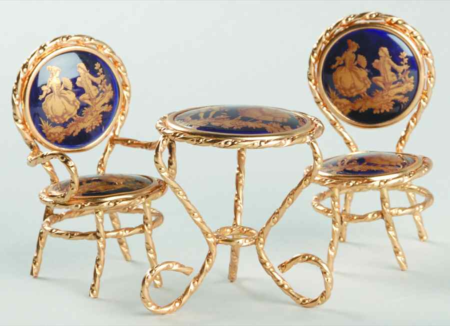 Limoges Miniature Figurines & Giftware Table With Two Chairs-Cobalt Blue - No Box by Limoges-French-1