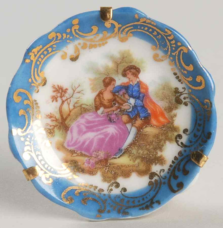 Limoges Miniature Figurines & Giftware Mini Plate-Blue Rim Pastoral - No Box by Limoges-French-1