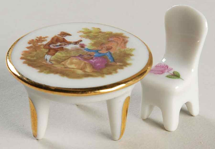 Limoges Miniature Figurines & Giftware Round Table With Chair - No Box by Limoges-French-1
