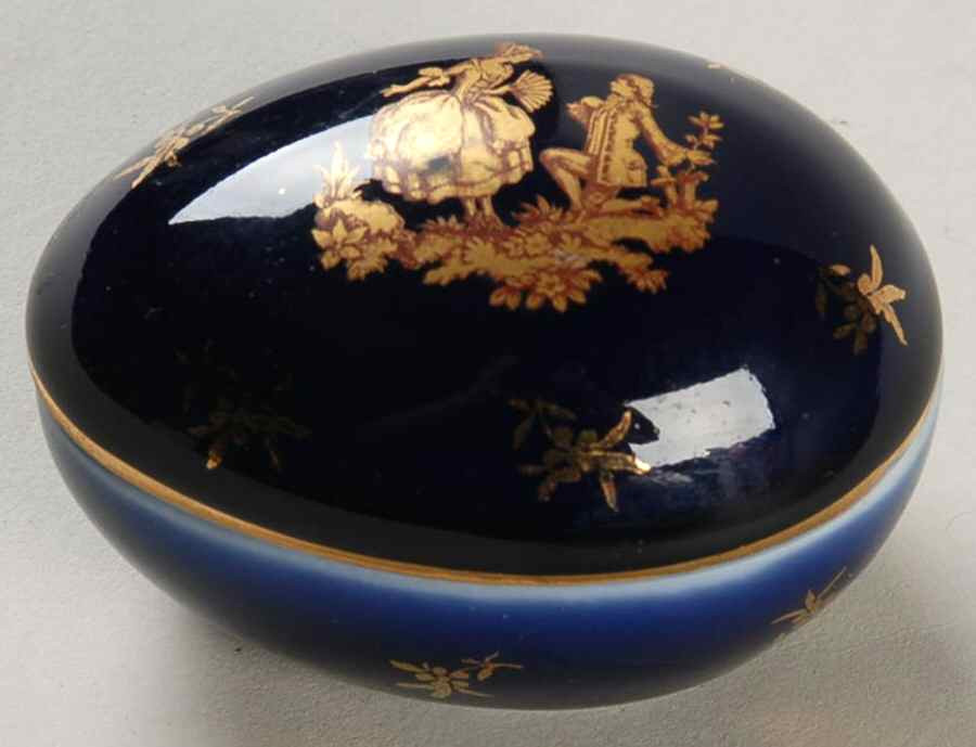 Limoges Miniature Figurines & Giftware Egg--Man And Woman Dark Blue - No Box by Limoges-French-1