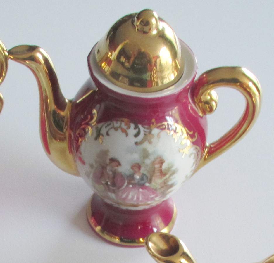 Limoges Miniature Figurines & Giftware Tea Pot-Red/People - No Box by Limoges-French-1