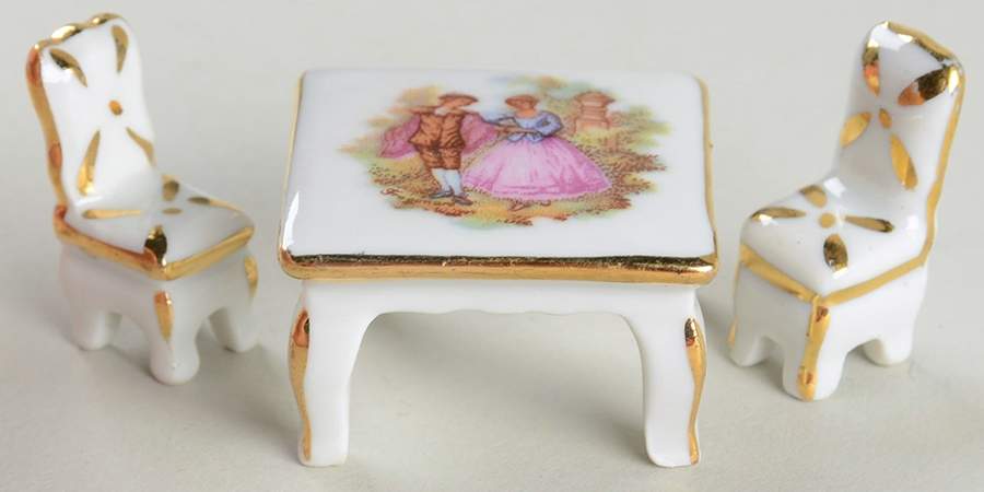 Limoges Miniature Figurines & Giftware Table-Square With 2 Chairs - No Box by Limoges-French-1