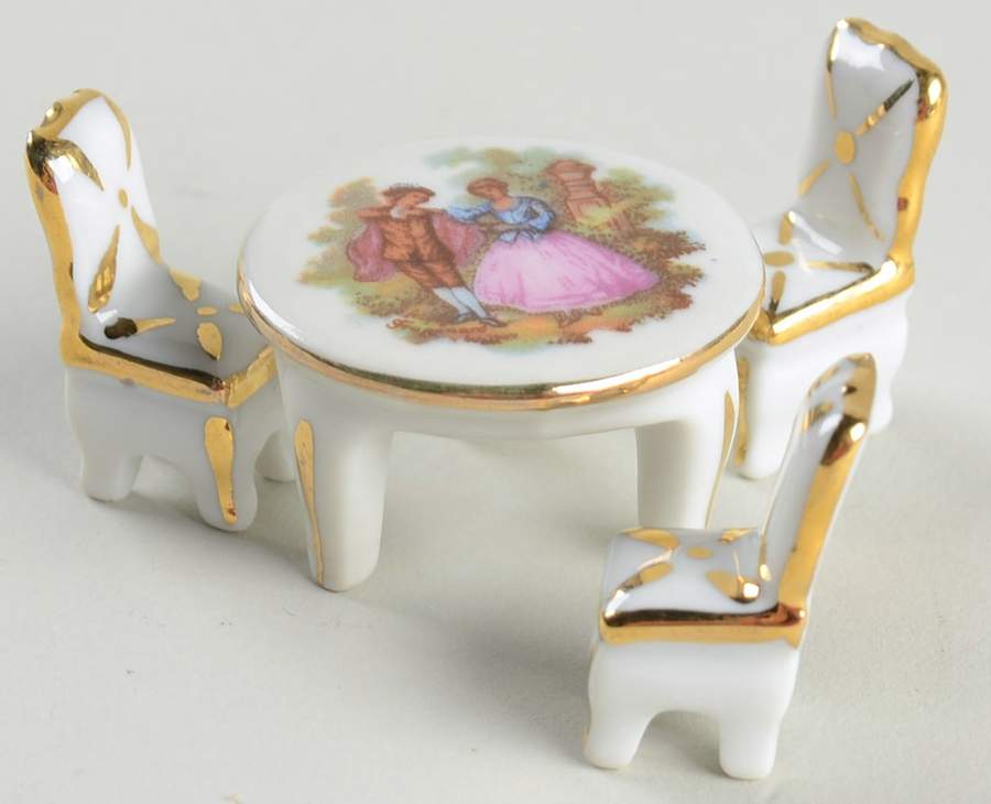 Limoges Miniature Figurines & Giftware Table-Round With 3 Chairs - No Box by Limoges-French-1