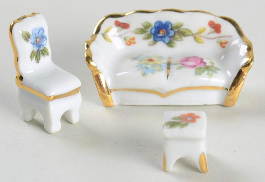 Limoges Miniature Figurines & Giftware Couch And Chair-Set Of 3 - No Box by Limoges-French-1