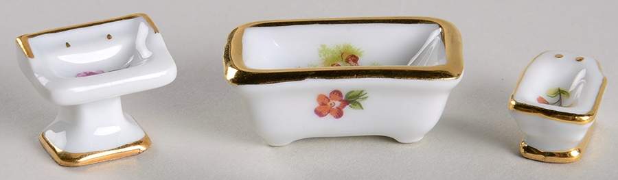 Limoges Miniature Figurines & Giftware Bathroom-Set Of 3 - No Box by Limoges-French-1