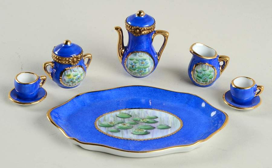 Limoges Miniature Figurines & Giftware Tea Set-Blue-7-Pieces - No Box by Limoges-French-1