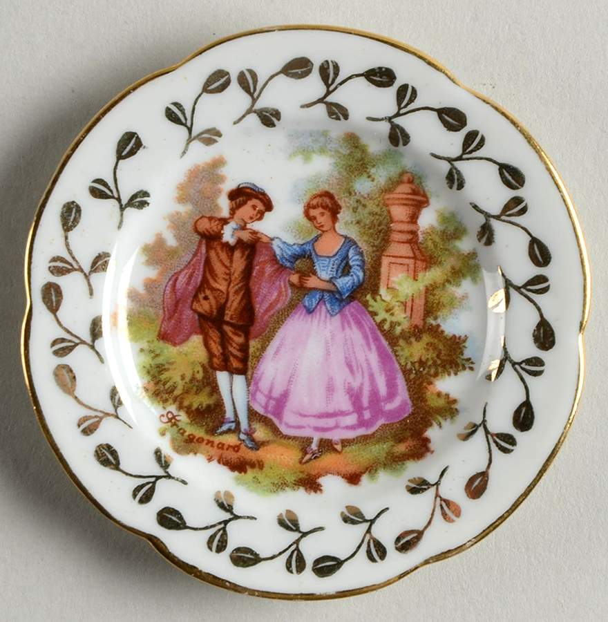 Limoges Miniature Figurines & Giftware Mini-Plate-White Rim-Waltz - No Box by Limoges-French-1