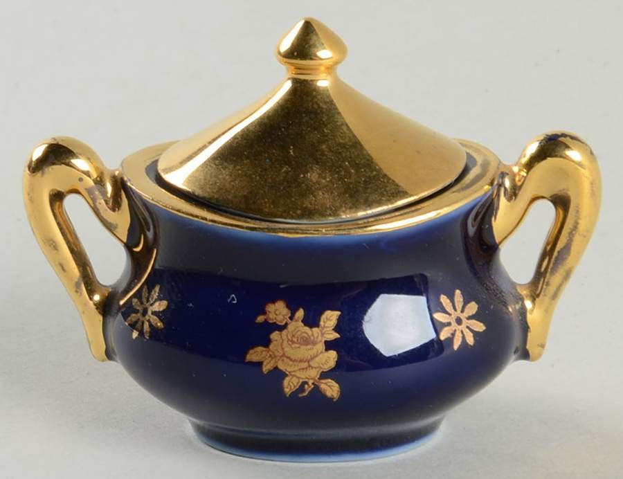 Limoges Miniature Figurines & Giftware Toy Sugar Bowl Cobalt/Gold - No Box by Limoges-French-1