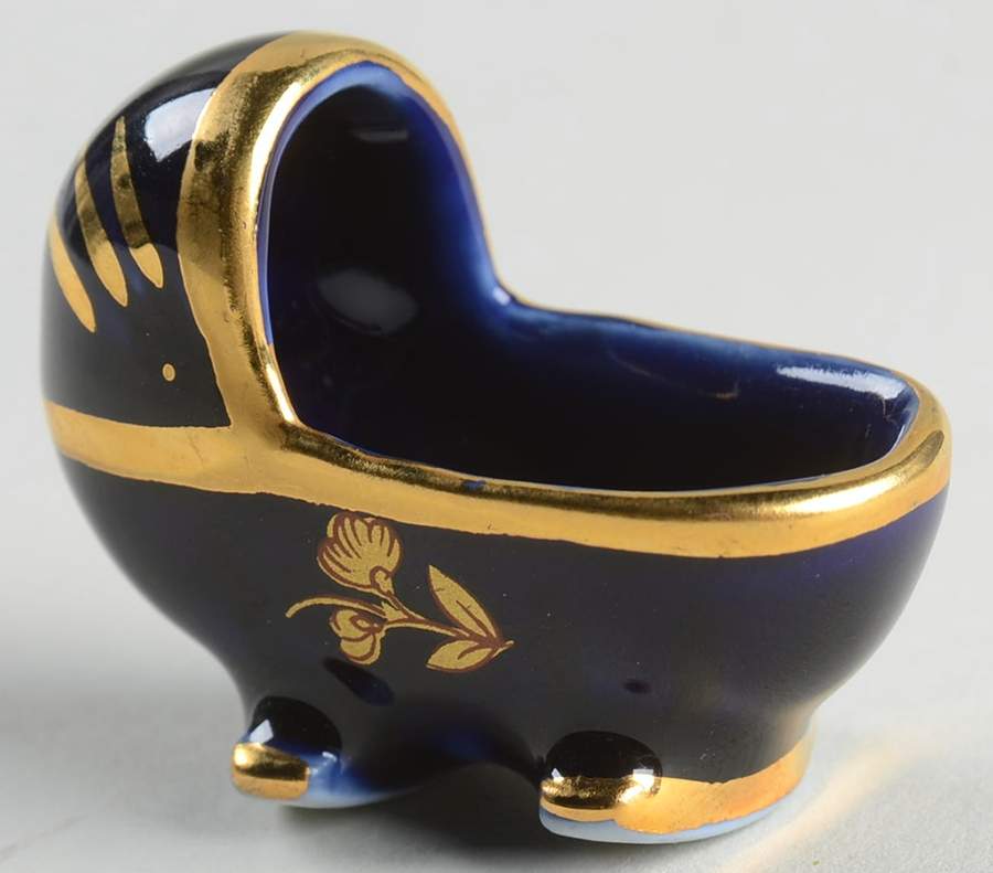 Limoges Miniature Figurines & Giftware Baby Crib-Blue - No Box by Limoges-French-1