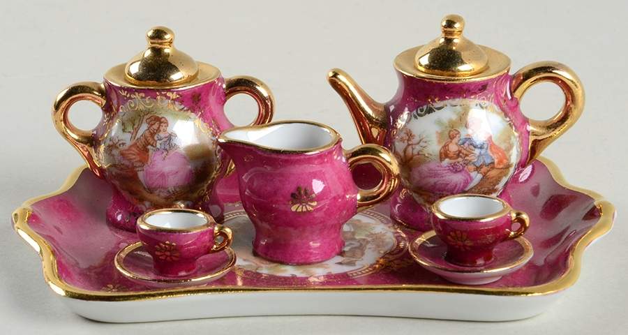 Limoges Miniature Figurines & Giftware Tea Set - Pink/Gold 6 Pc Set - No Box by Limoges-French-1