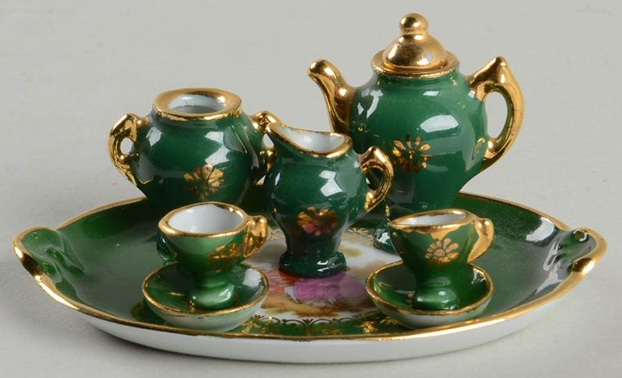 Limoges Miniature Figurines & Giftware Tea Set-Green-6-Pieces As Is  - No Box by Limoges-French-1