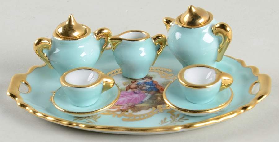 Limoges Miniature Figurines & Giftware Tea Set-Lt Blue&White 6-Pieces - No Box by Limoges-French-1