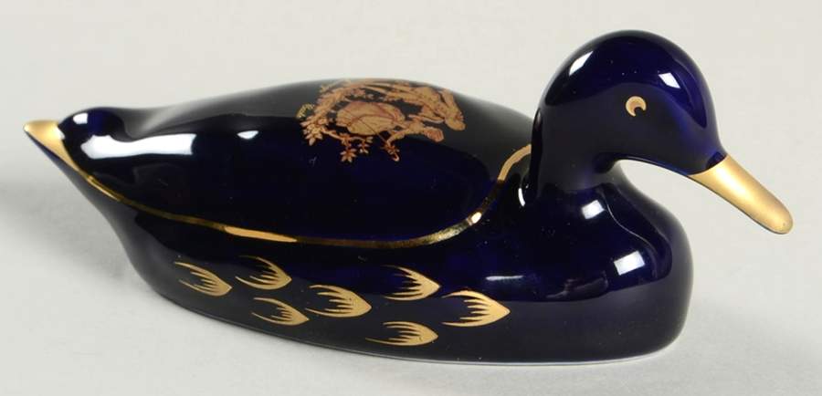 Limoges Miniature Figurines & Giftware Duck-Blue With Gold Design - No Box by Limoges-French-1
