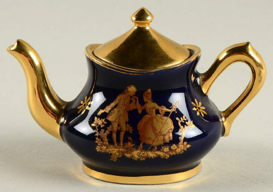 Limoges Miniature Figurines & Giftware Toy Teapot Cobalt/Gold - No Box by Limoges-French-1