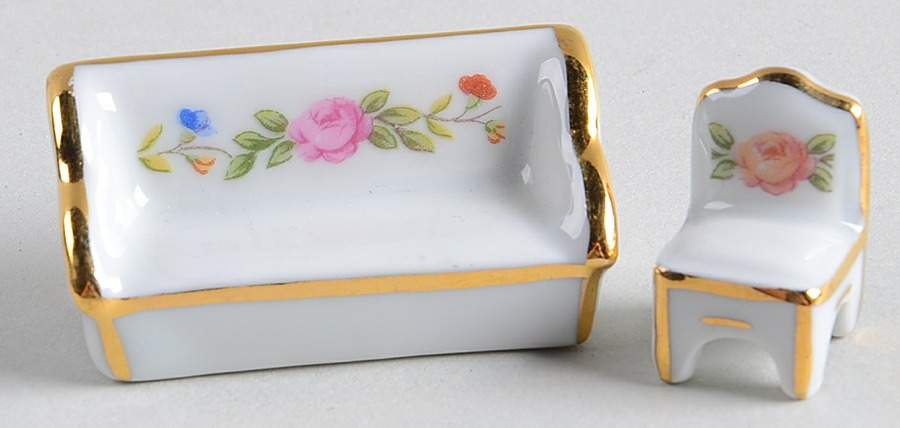 Limoges Miniature Figurines & Giftware Couch With Chair - No Box by Limoges-French-1