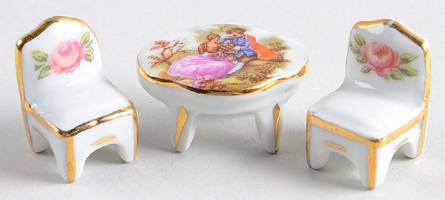 Limoges Miniature Figurines & Giftware Oval Table With 2 Chairs-Set Of 3 - No Box by Limoges-French-1
