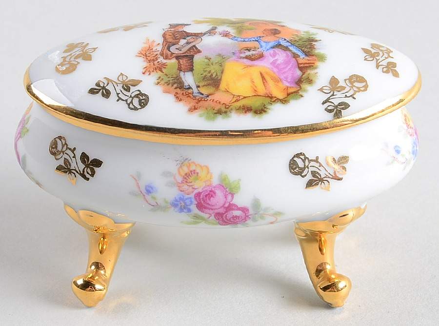 Limoges Miniature Figurines & Giftware Footed Oval Box-Serenade - No Box by Limoges-French-1
