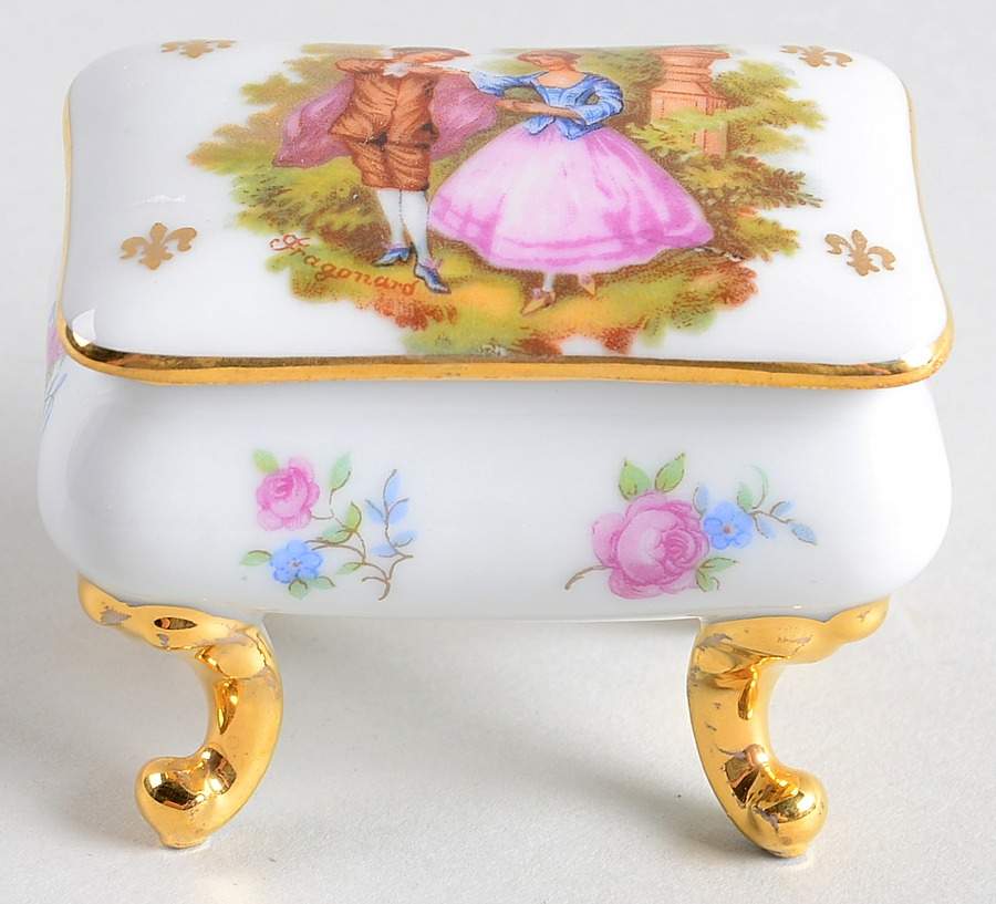 Limoges Miniature Figurines & Giftware Footed Square Box-Waltz - No Box by Limoges-French-1