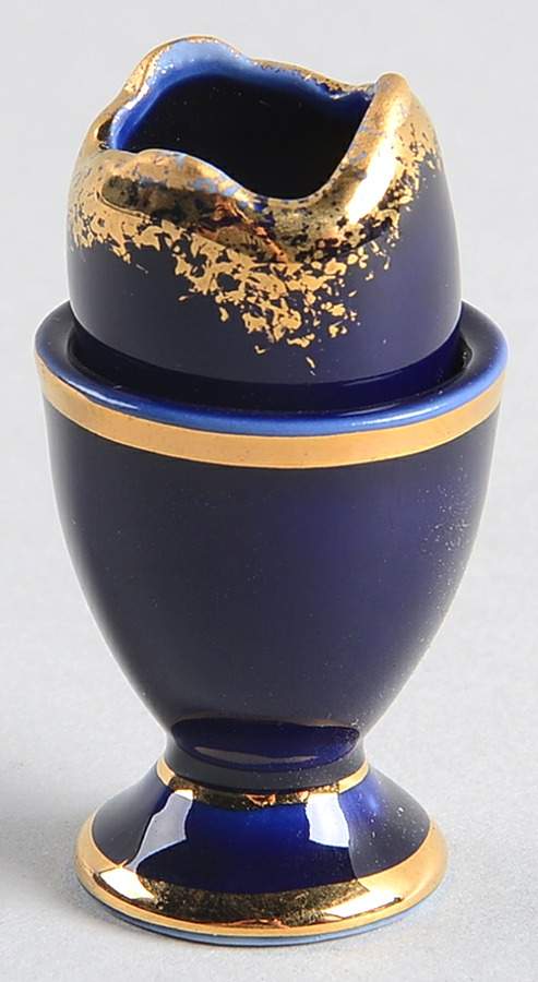 Limoges Miniature Figurines & Giftware Egg Cup With Egg-Cobalt And Gold - No Box by Limoges-French-1